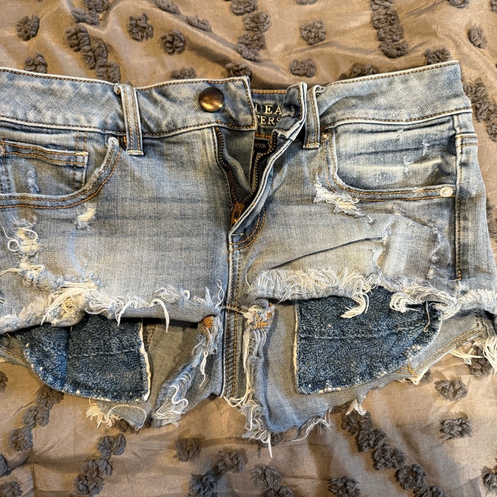 American Eagle Outfitters Distressed Light Blue Jean Shorts